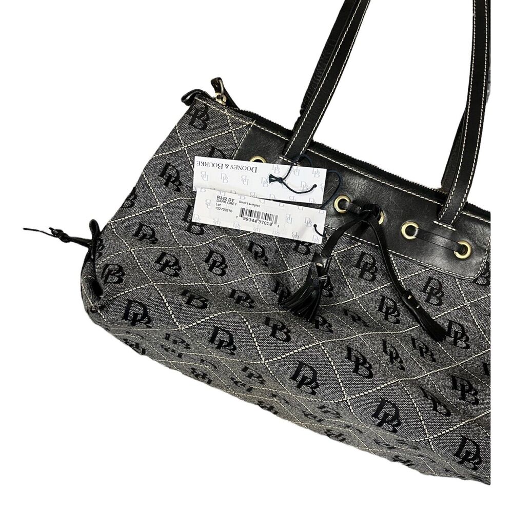 Vintage Dooney Bourke Black Monogram Authentic Canvas Leather Bag Tote Y2K - Picture 10 of 10